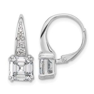 925 Sterling Silver Rhodium-plated CZ 12 Stone Leverback Earrings
